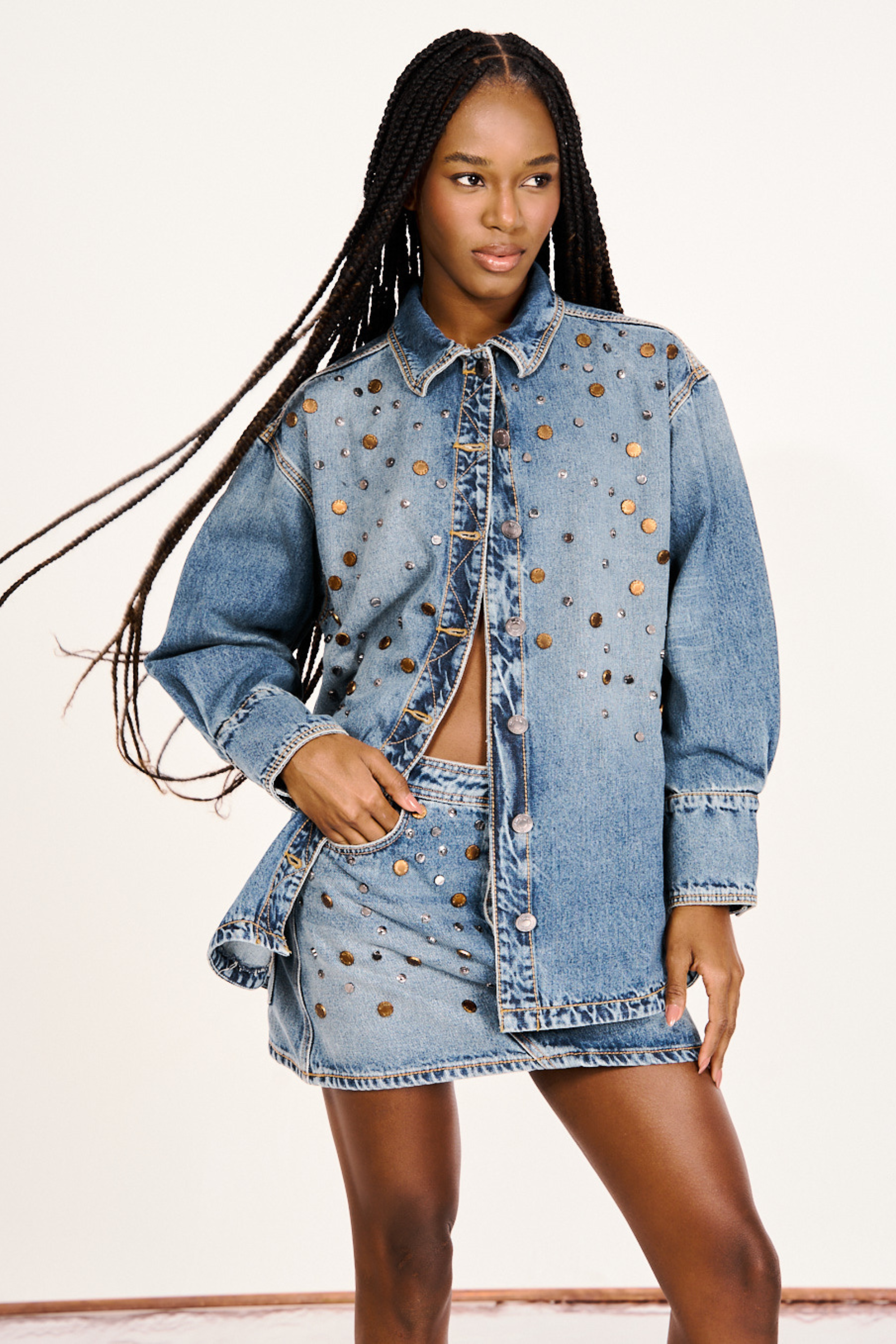 STUDDED DENIM SHIRT