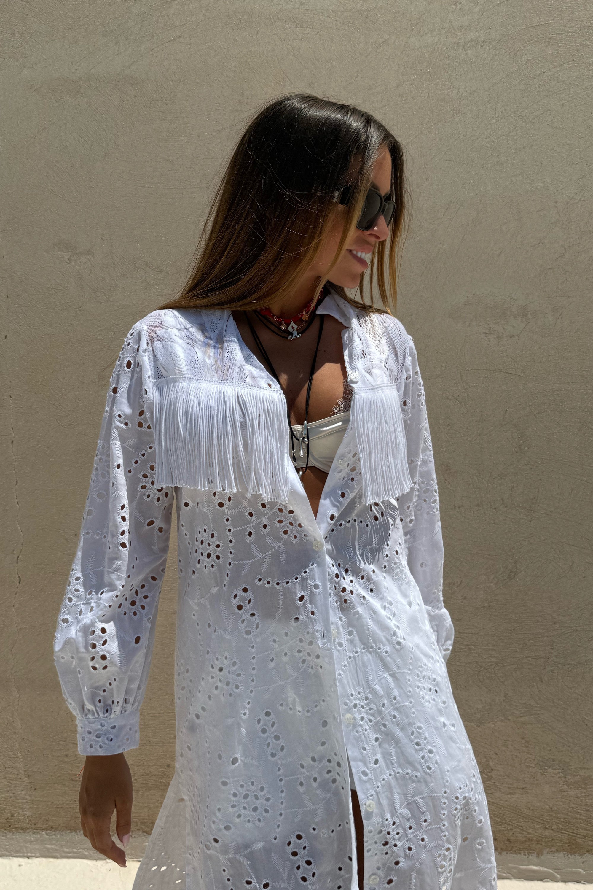 LACE KAFTAN WITH FRINGES