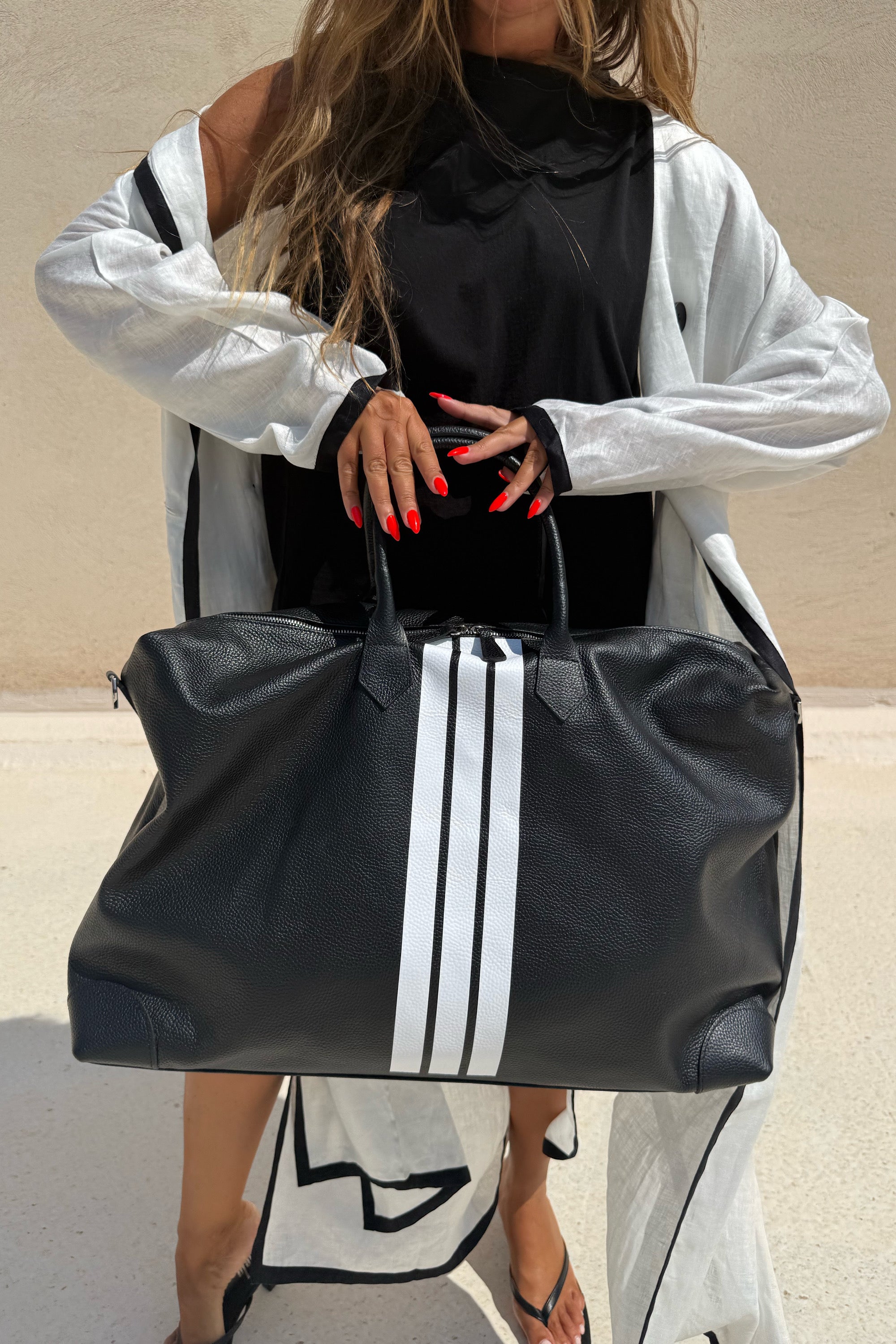 STRIPES LARGE LEATHER BAG