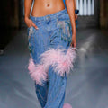 HIGH WAISTED JEANS  WITH FEATHER EMBELLISHMENTS 2