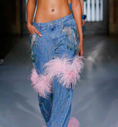 HIGH WAISTED JEANS  WITH FEATHER EMBELLISHMENTS 2