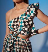 CHECK ONE SHOULDER BEACH DRESS 1