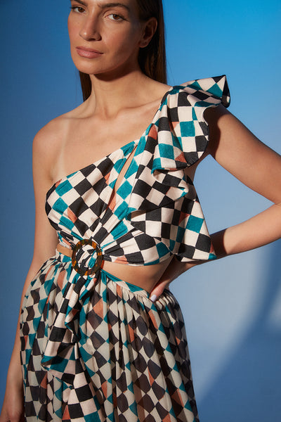 CHECK ONE SHOULDER BEACH DRESS 1